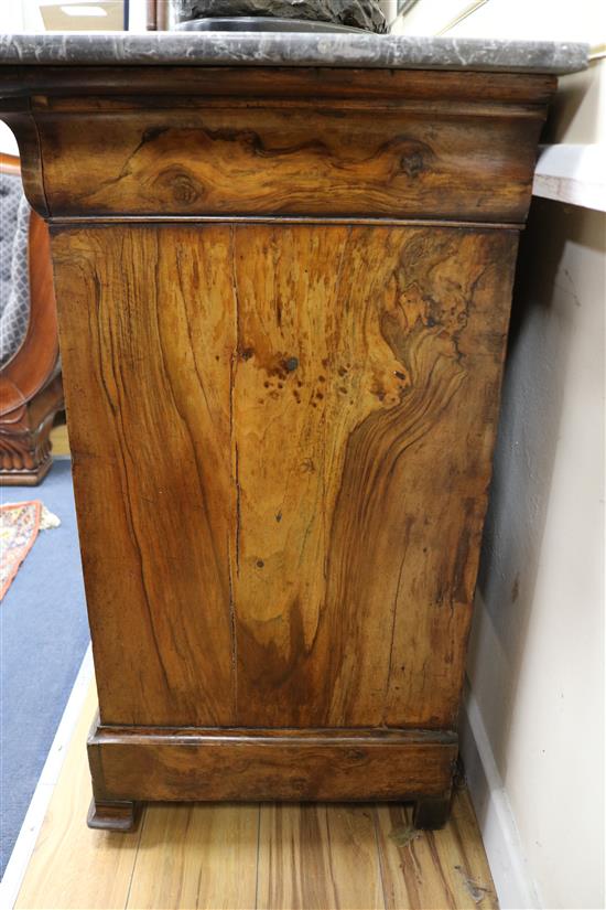 A mid 19th century French walnut marble topped commode W.130cm